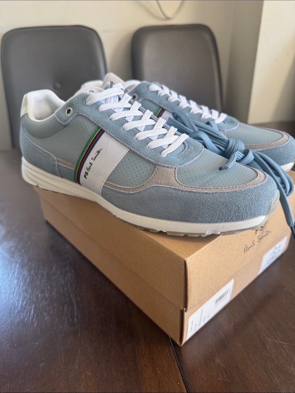 Paul Smith Light Blue Suede & Leather Lace-Up Sneakers